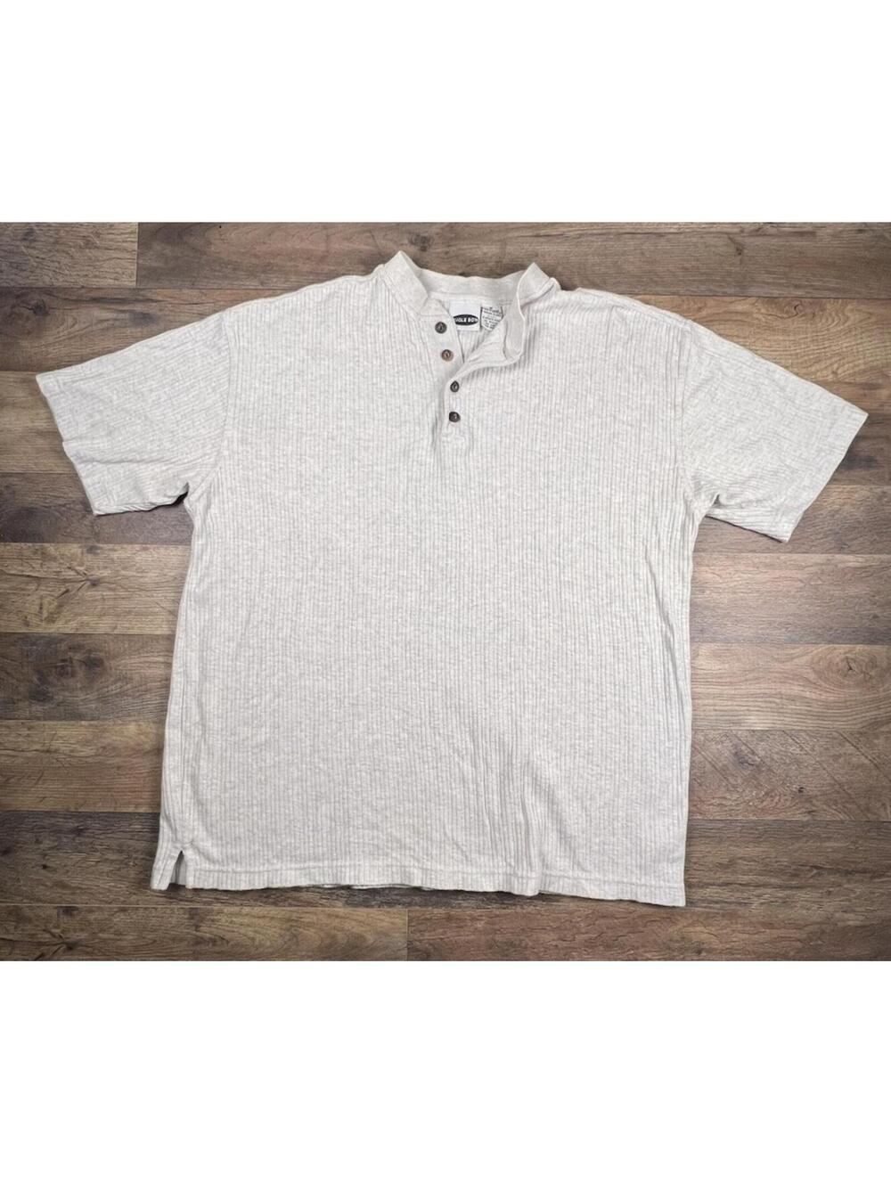Vtg Bugle Boy Short Sleeve Ribbed Henley Band Collar Shirt Mens M Boxy Oversized